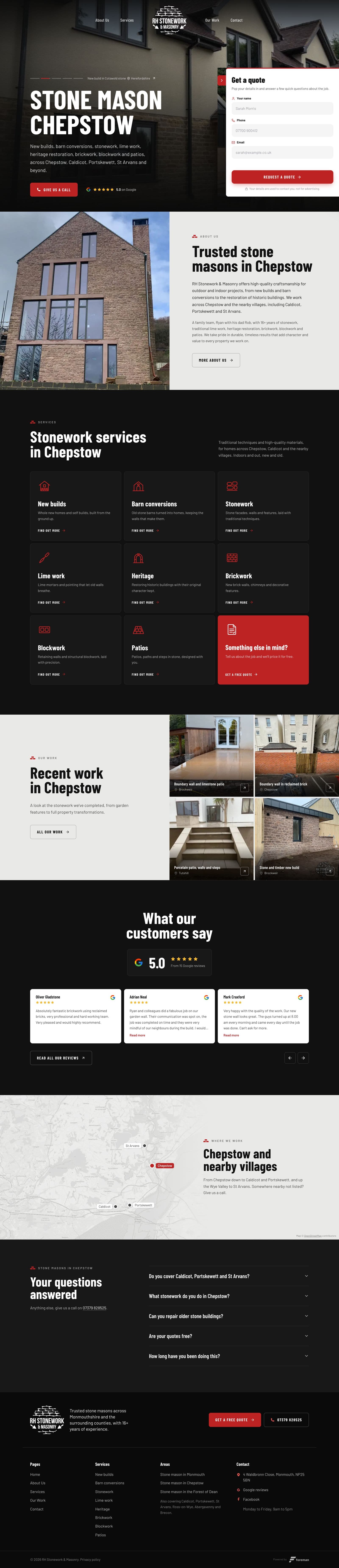 RH Stonework & Masonry's website, which we built